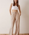 Beli Lastikli Biyeli Yüksek Bel Pantolon Bej