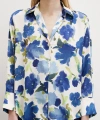 Çok Renkli Çiçek Desenli Gömlek Mavi