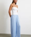 Beli Lastikli Geniş Paça Büzgülü Pantolon Mavi