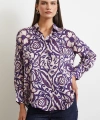 Çiçek Desenli Saten Gömlek Mor