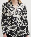 Çiçek Desenli Saten Gömlek Siyah