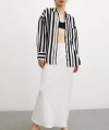 Poplin Çizgili Gömlek Ekru