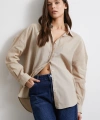 Cepli Oversize Keten  Gömlek Bej