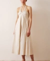 Sırt Dekolteli Askılı Elbise Krem
