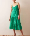 Sırtı Büzgülü Askılı Elbise Yeşil