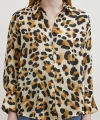 Leopar Desenli V Yaka Gömlek Bej