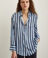 Çizgili Saten Gömlek Lacivert