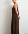Askılı Piliseli Geniş Elbise Kahve