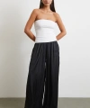 Beli Lastikli Geniş Paça Büzgülü Pantolon Siyah