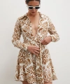Godeli Desenli Elbise Kahve