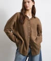 Cepli Oversize Keten  Gömlek Kahve