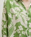 Çiçek Desenli Saten Gömlek Yeşil