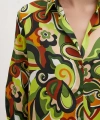 Ebruli Desenli Saten Gömlek Yeşil