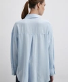 Keten Karışımlı Linen Prunes Gömlek Mavi