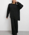 Eteği Çapraz Pantolonlu Bisiklet Yaka Takım Siyah