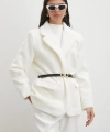 Kemerli Tay Flock Ceket Beyaz