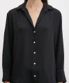 V Yaka Polyester Gömlek Siyah