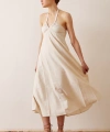 Sırt Dekolteli Askılı Elbise Krem