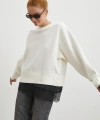 Eteği Dantelli Oversize Sweatshirt Beyaz