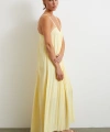 Askılı Piliseli Geniş Elbise Sarı