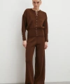 Çıtçıtlı Pantolonlu Triko Takım Kahve