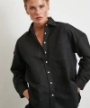 Cepli Oversize Keten Gömlek Siyah