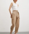Bel Pileli Kargo Cep Pantolon Bej
