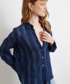 Organze Çizgili Gömlek Lacivert