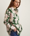 Gül Desenli Poplin Gömlek Yeşil