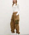 Beli Lastikli Kargo Cepli Paraşüt Pantolon Haki