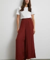 Beli Lastikli Dökümlü Geniş Paça Pantolon Kahve