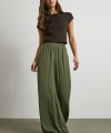 Beli Lastikli Dökümlü Geniş Paça Pantolon Haki