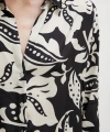 Çiçek Desenli Saten Gömlek Siyah