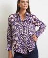 Çiçek Desenli Saten Gömlek Mor