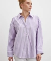 Uzun Kollu Çizgili Gömlek Lila