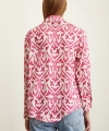V Yaka Desenli Saten Gömlek Fuşya