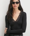 Yakası Dantelli Bluz Siyah