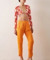 Beli Lastikli Saten Pantolon Turuncu