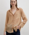 Simli V Yaka Gömlek Gold