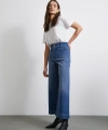 Cep Ve Düğme Detaylı Wide Leg Jean Mavi