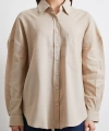 Cepli Oversize Keten  Gömlek Bej