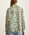V Yaka Desenli Saten Gömlek Haki