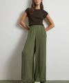 Beli Lastikli Dökümlü Geniş Paça Pantolon Haki