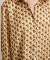 Geometrik Desenli Saten Gömlek Bej