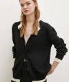 Çift Yakalı Düğmeli Hırka Siyah