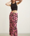 Gül Desenli Saten Etek Pembe