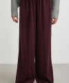 Çizgi Detaylı Geniş Paça Beli Lastikli Pantolon Bordo