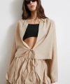 Geniş Kol Önden Bağlamalı Bluz Bej