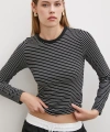 Bisiklet Yaka Çizgili Bluz Siyah