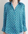 Geometrik Desenli Saten Gömlek Mavi